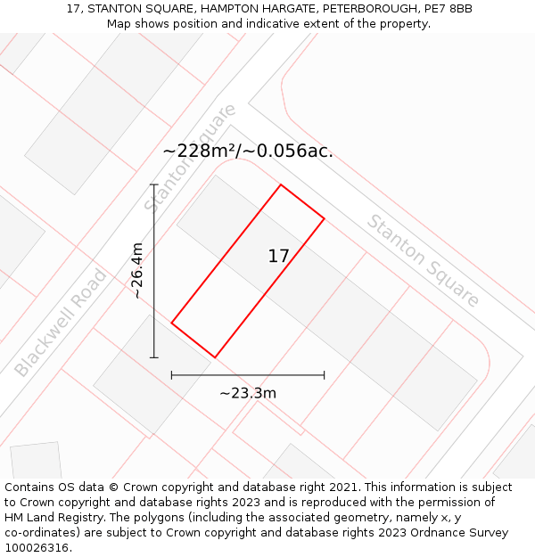 17, STANTON SQUARE, HAMPTON HARGATE, PETERBOROUGH, PE7 8BB: Plot and title map