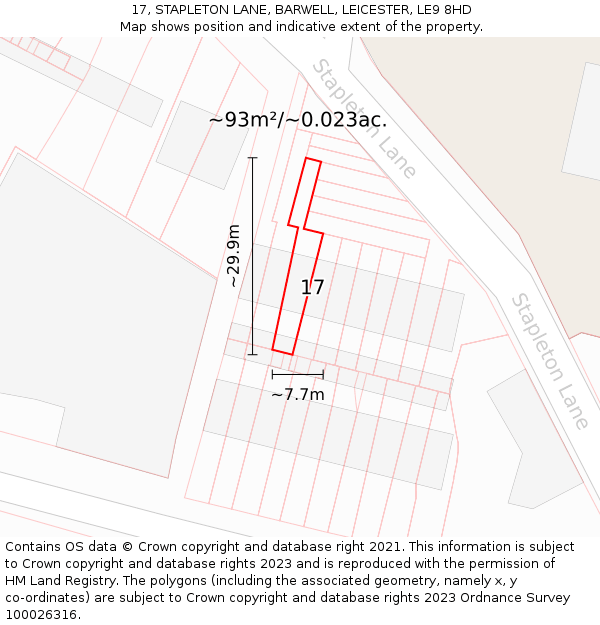 17, STAPLETON LANE, BARWELL, LEICESTER, LE9 8HD: Plot and title map