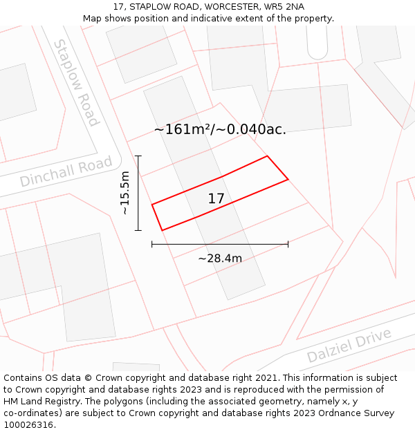 17, STAPLOW ROAD, WORCESTER, WR5 2NA: Plot and title map