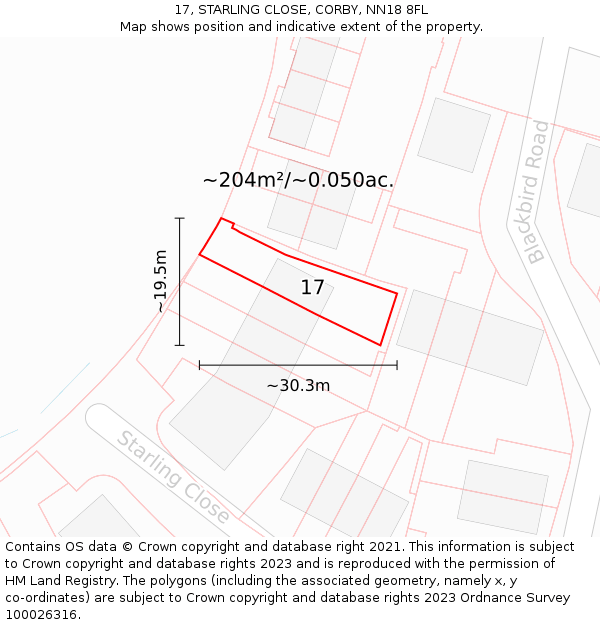 17, STARLING CLOSE, CORBY, NN18 8FL: Plot and title map