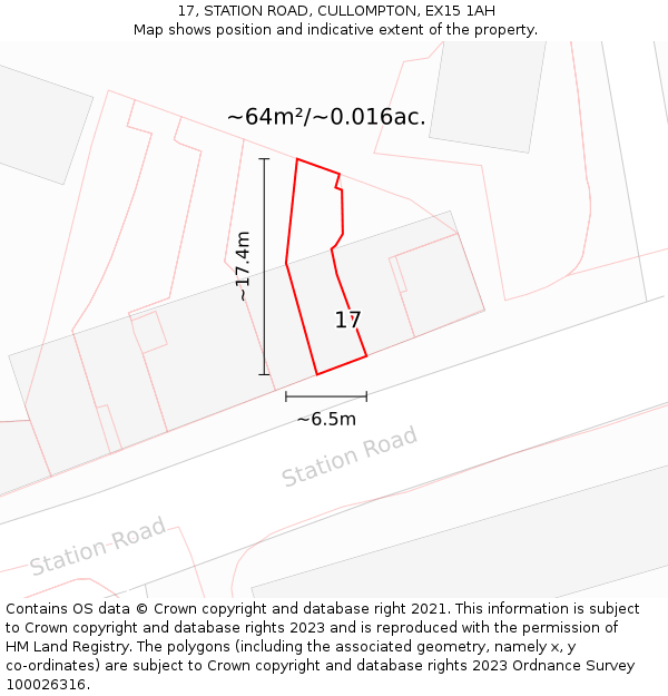 17, STATION ROAD, CULLOMPTON, EX15 1AH: Plot and title map