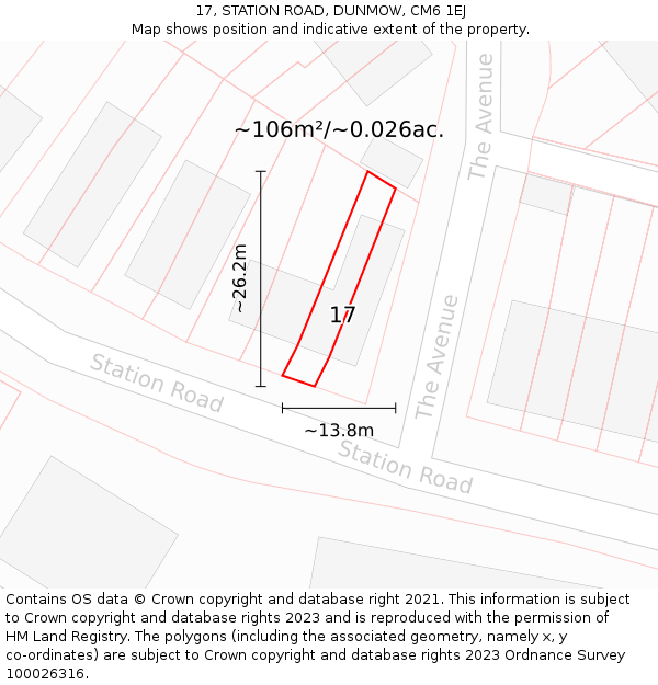 17, STATION ROAD, DUNMOW, CM6 1EJ: Plot and title map