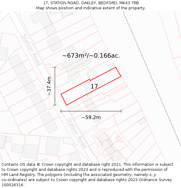 17, STATION ROAD, OAKLEY, BEDFORD, MK43 7RB: Plot and title map