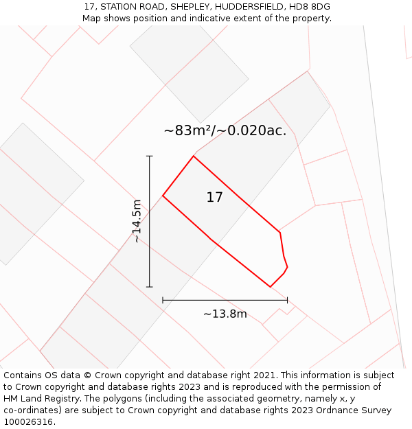 17, STATION ROAD, SHEPLEY, HUDDERSFIELD, HD8 8DG: Plot and title map