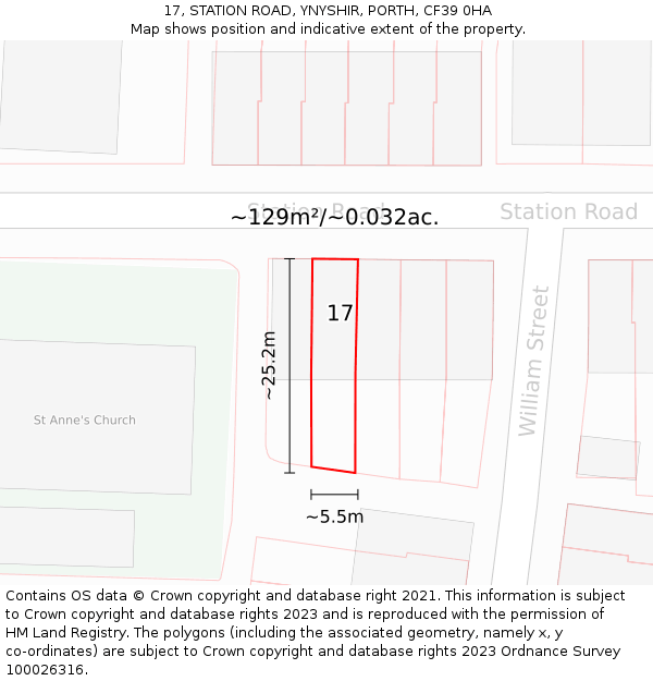17, STATION ROAD, YNYSHIR, PORTH, CF39 0HA: Plot and title map