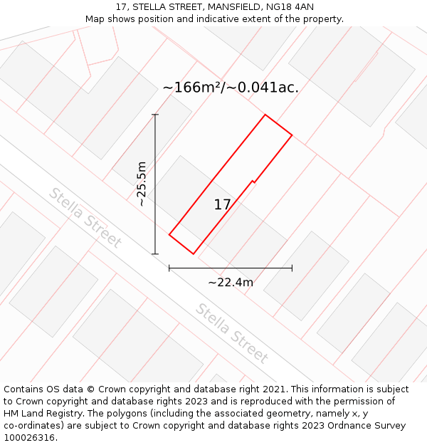 17, STELLA STREET, MANSFIELD, NG18 4AN: Plot and title map