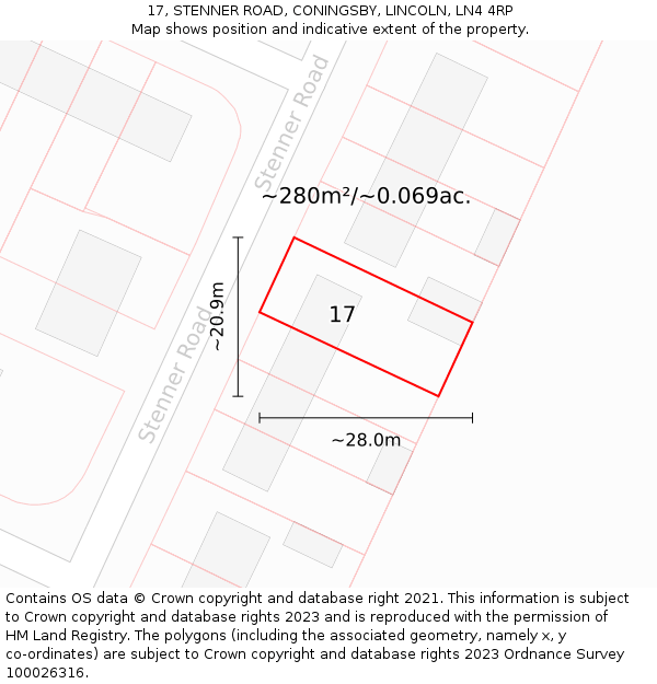 17, STENNER ROAD, CONINGSBY, LINCOLN, LN4 4RP: Plot and title map