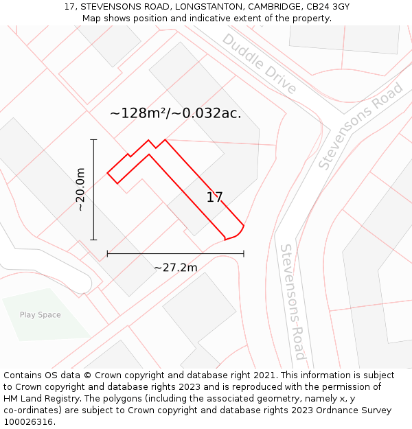 17, STEVENSONS ROAD, LONGSTANTON, CAMBRIDGE, CB24 3GY: Plot and title map