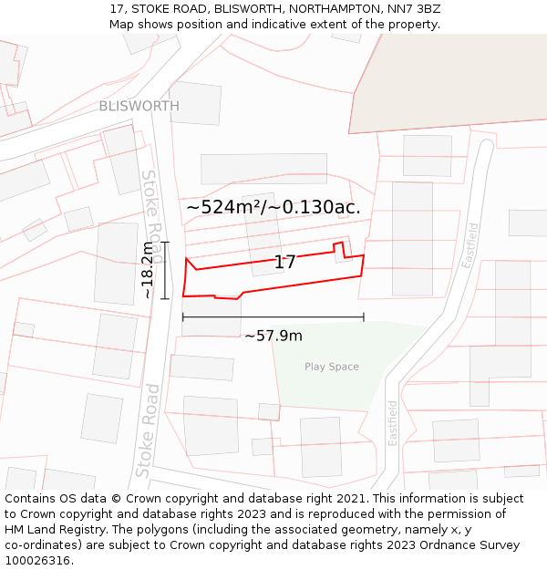 17, STOKE ROAD, BLISWORTH, NORTHAMPTON, NN7 3BZ: Plot and title map