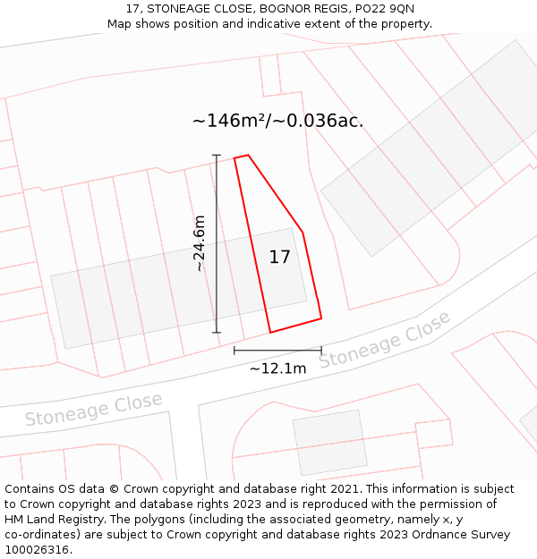 17, STONEAGE CLOSE, BOGNOR REGIS, PO22 9QN: Plot and title map