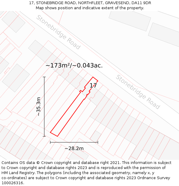 17, STONEBRIDGE ROAD, NORTHFLEET, GRAVESEND, DA11 9DR: Plot and title map
