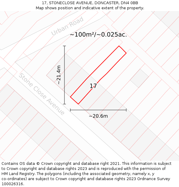 17, STONECLOSE AVENUE, DONCASTER, DN4 0BB: Plot and title map