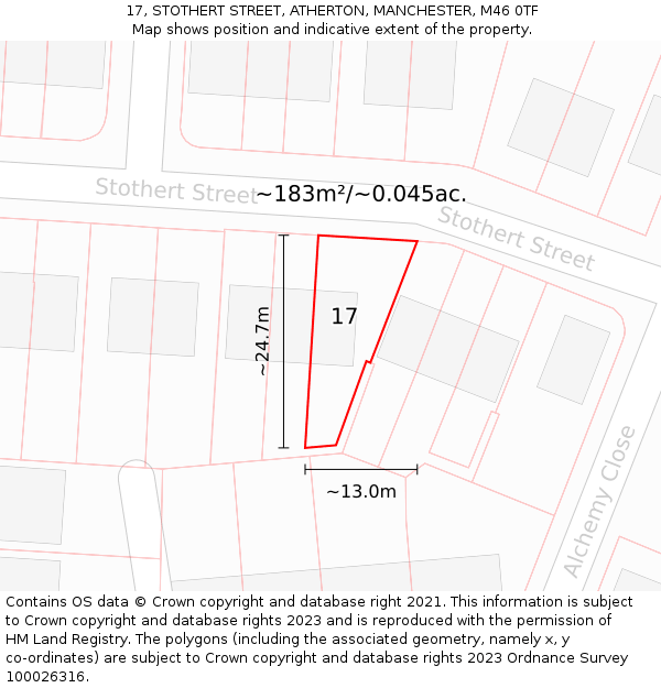17, STOTHERT STREET, ATHERTON, MANCHESTER, M46 0TF: Plot and title map