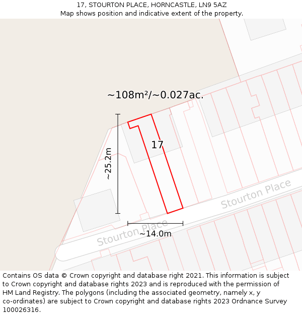 17, STOURTON PLACE, HORNCASTLE, LN9 5AZ: Plot and title map