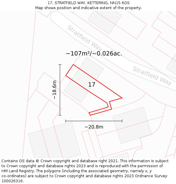17, STRATFIELD WAY, KETTERING, NN15 6GS: Plot and title map