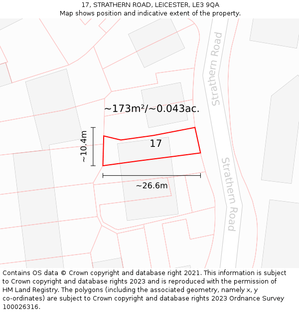 17, STRATHERN ROAD, LEICESTER, LE3 9QA: Plot and title map