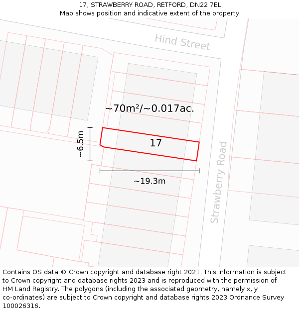 17, STRAWBERRY ROAD, RETFORD, DN22 7EL: Plot and title map