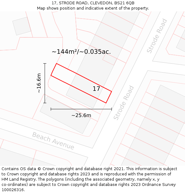17, STRODE ROAD, CLEVEDON, BS21 6QB: Plot and title map