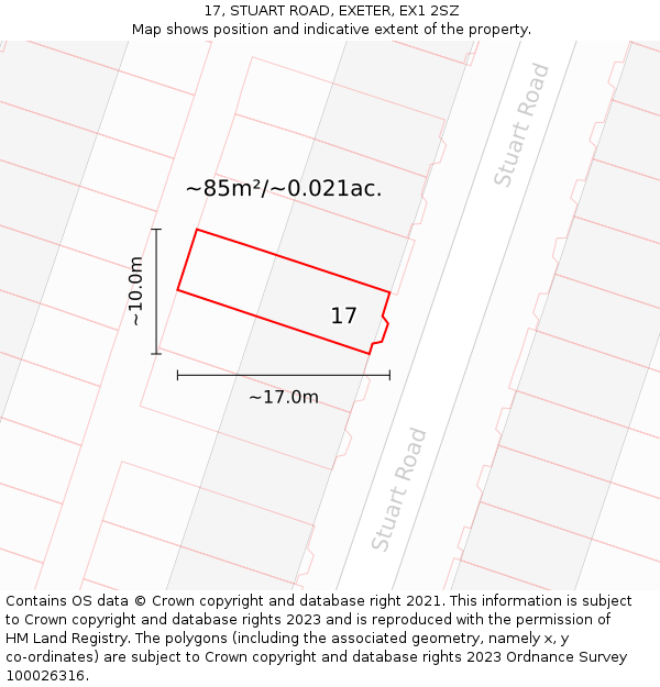17, STUART ROAD, EXETER, EX1 2SZ: Plot and title map