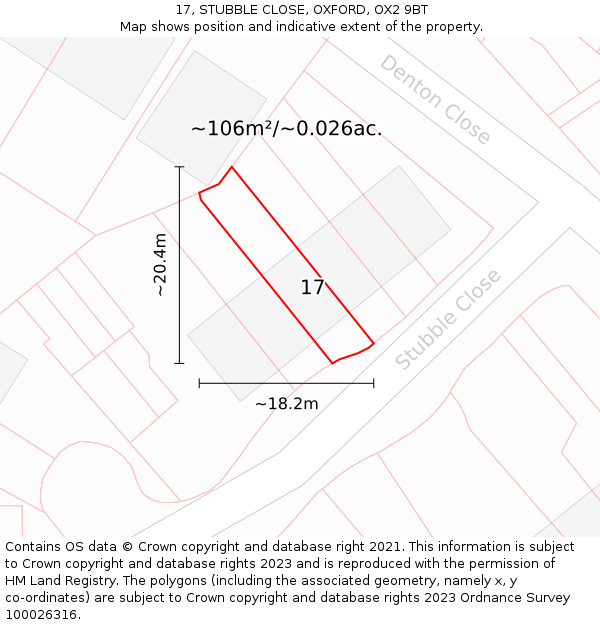 17, STUBBLE CLOSE, OXFORD, OX2 9BT: Plot and title map
