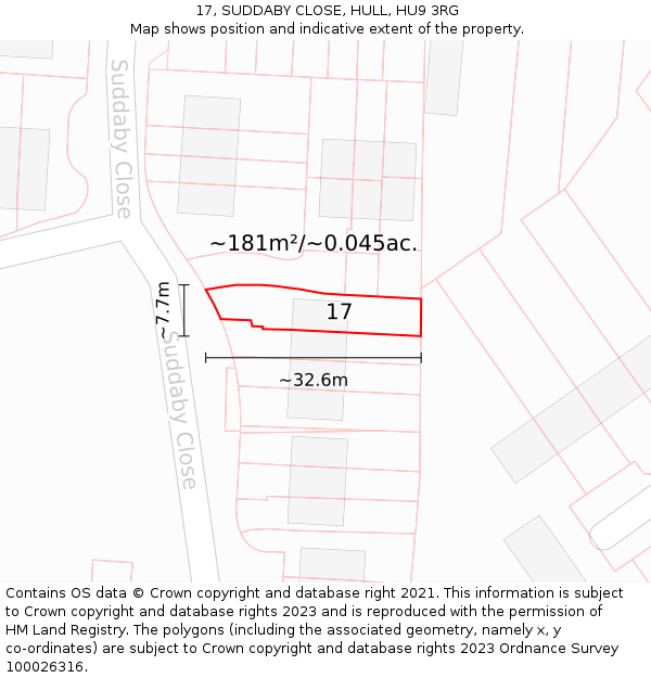 17, SUDDABY CLOSE, HULL, HU9 3RG: Plot and title map