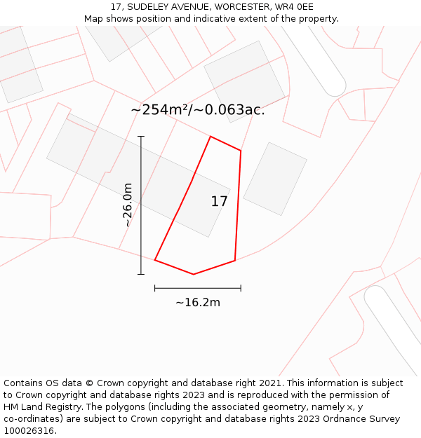 17, SUDELEY AVENUE, WORCESTER, WR4 0EE: Plot and title map