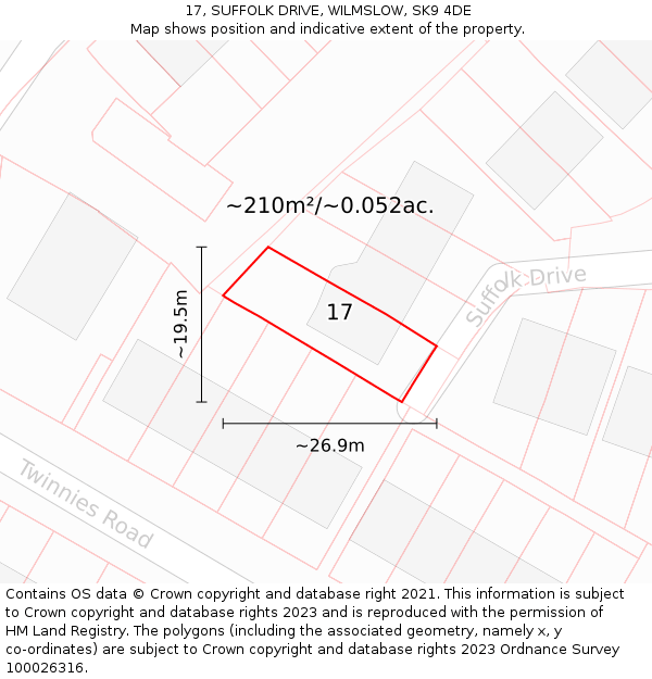 17, SUFFOLK DRIVE, WILMSLOW, SK9 4DE: Plot and title map