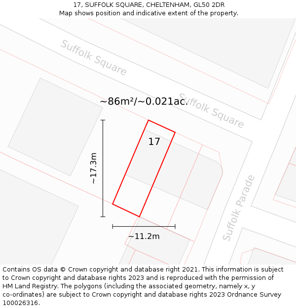 17, SUFFOLK SQUARE, CHELTENHAM, GL50 2DR: Plot and title map