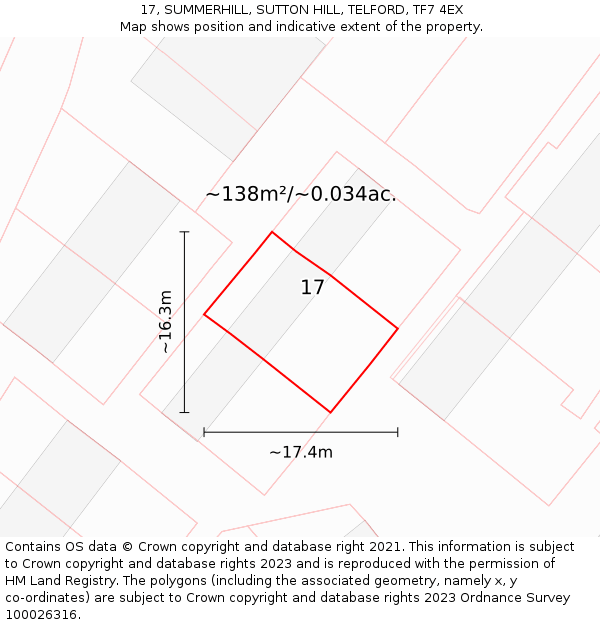 17, SUMMERHILL, SUTTON HILL, TELFORD, TF7 4EX: Plot and title map
