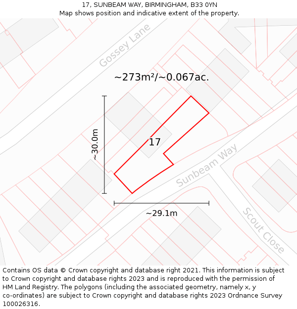 17, SUNBEAM WAY, BIRMINGHAM, B33 0YN: Plot and title map