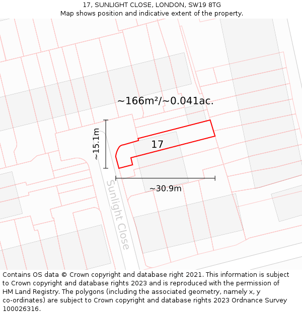 17, SUNLIGHT CLOSE, LONDON, SW19 8TG: Plot and title map