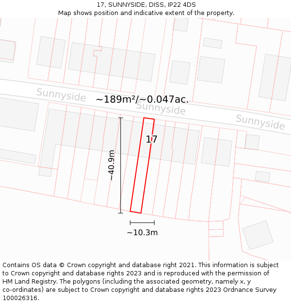 17, SUNNYSIDE, DISS, IP22 4DS: Plot and title map