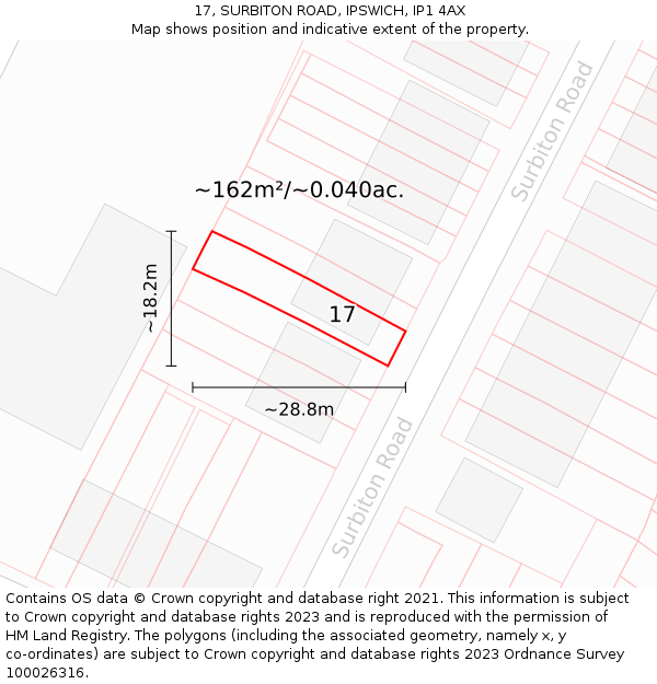 17, SURBITON ROAD, IPSWICH, IP1 4AX: Plot and title map