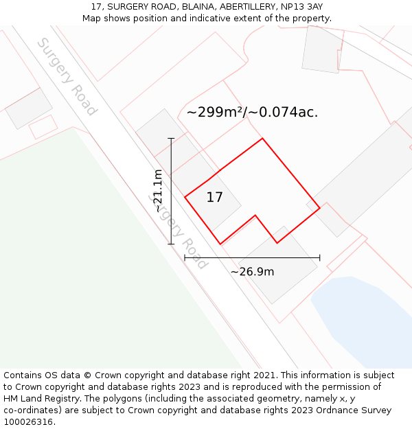 17, SURGERY ROAD, BLAINA, ABERTILLERY, NP13 3AY: Plot and title map