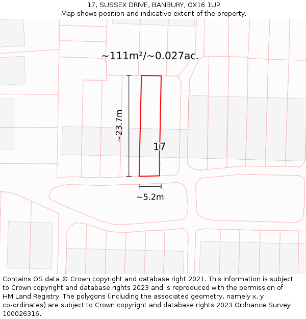 17, SUSSEX DRIVE, BANBURY, OX16 1UP: Plot and title map