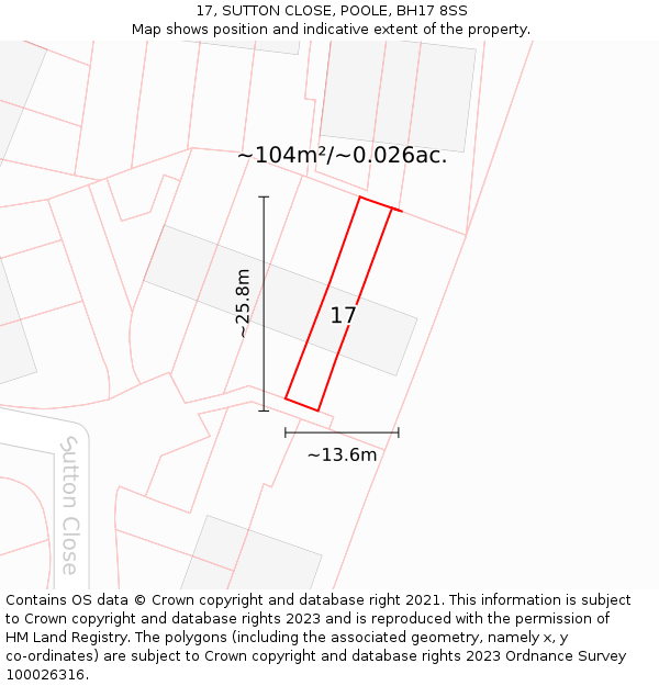 17, SUTTON CLOSE, POOLE, BH17 8SS: Plot and title map