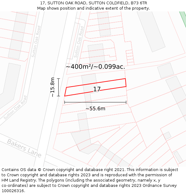 17, SUTTON OAK ROAD, SUTTON COLDFIELD, B73 6TR: Plot and title map
