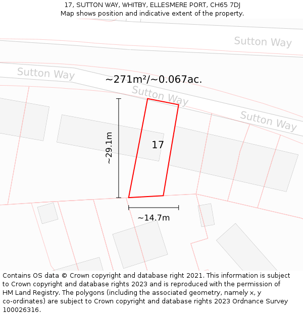 17, SUTTON WAY, WHITBY, ELLESMERE PORT, CH65 7DJ: Plot and title map
