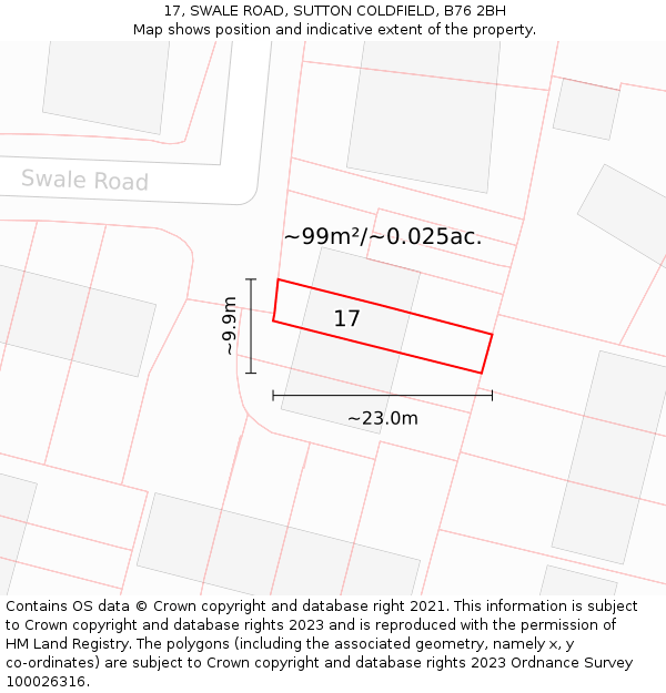 17, SWALE ROAD, SUTTON COLDFIELD, B76 2BH: Plot and title map