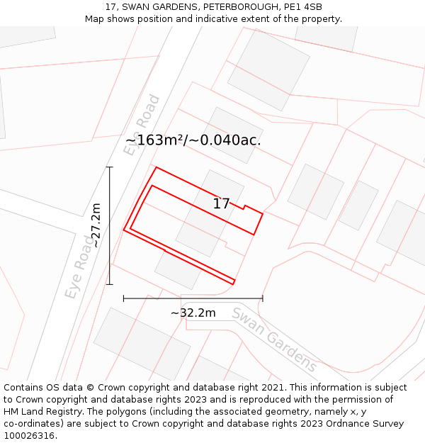 17, SWAN GARDENS, PETERBOROUGH, PE1 4SB: Plot and title map
