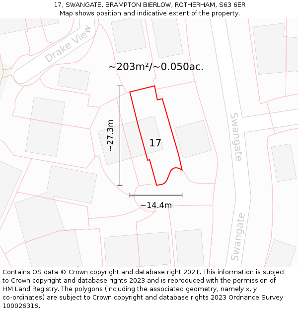 17, SWANGATE, BRAMPTON BIERLOW, ROTHERHAM, S63 6ER: Plot and title map