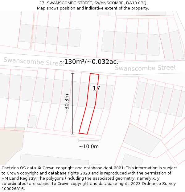 17, SWANSCOMBE STREET, SWANSCOMBE, DA10 0BQ: Plot and title map