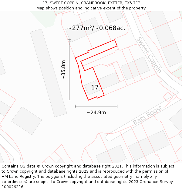 17, SWEET COPPIN, CRANBROOK, EXETER, EX5 7FB: Plot and title map