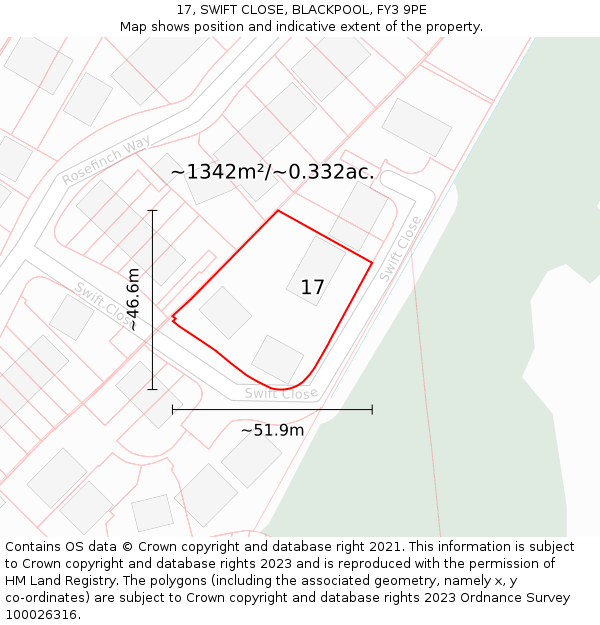 17, SWIFT CLOSE, BLACKPOOL, FY3 9PE: Plot and title map