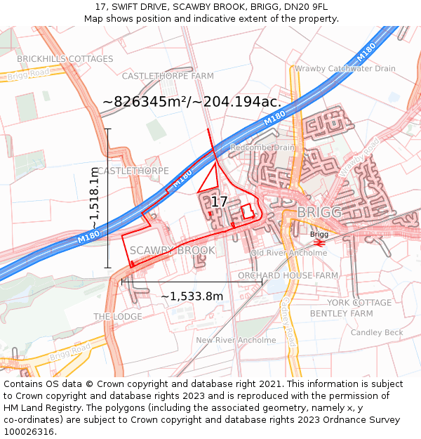 17, SWIFT DRIVE, SCAWBY BROOK, BRIGG, DN20 9FL: Plot and title map