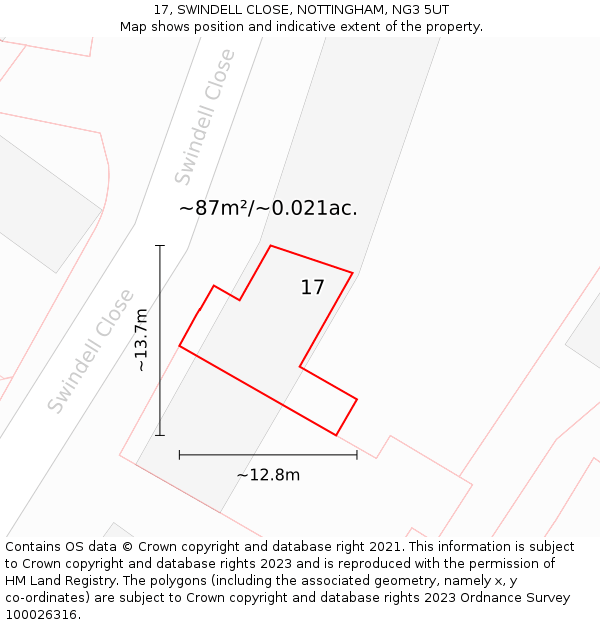 17, SWINDELL CLOSE, NOTTINGHAM, NG3 5UT: Plot and title map