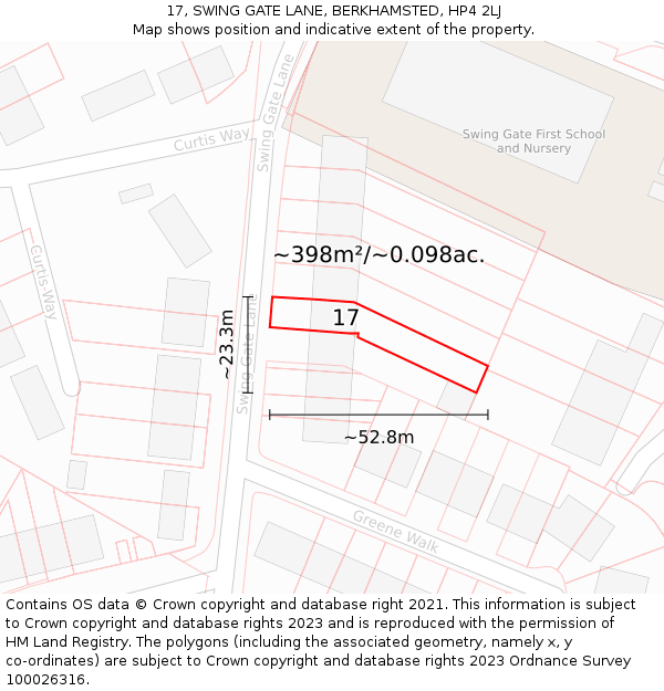 17, SWING GATE LANE, BERKHAMSTED, HP4 2LJ: Plot and title map