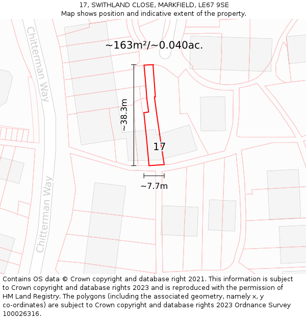 17, SWITHLAND CLOSE, MARKFIELD, LE67 9SE: Plot and title map