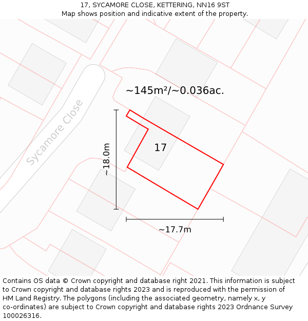 17, SYCAMORE CLOSE, KETTERING, NN16 9ST: Plot and title map