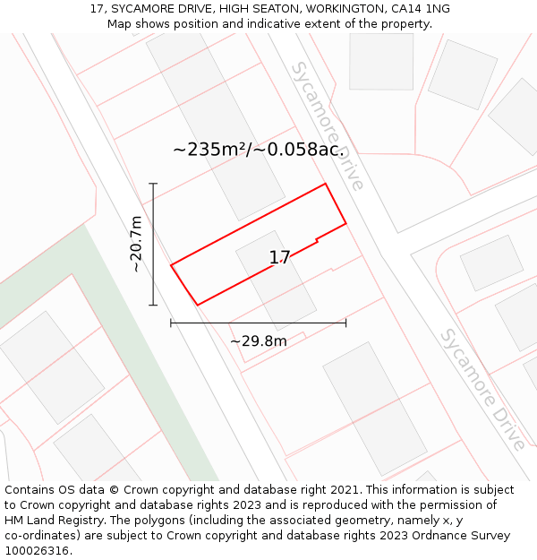 17, SYCAMORE DRIVE, HIGH SEATON, WORKINGTON, CA14 1NG: Plot and title map